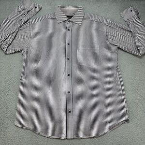 Bugatchi Uomo Men's Button Shirt Medium Seersucker Pinstriped Black White Casual